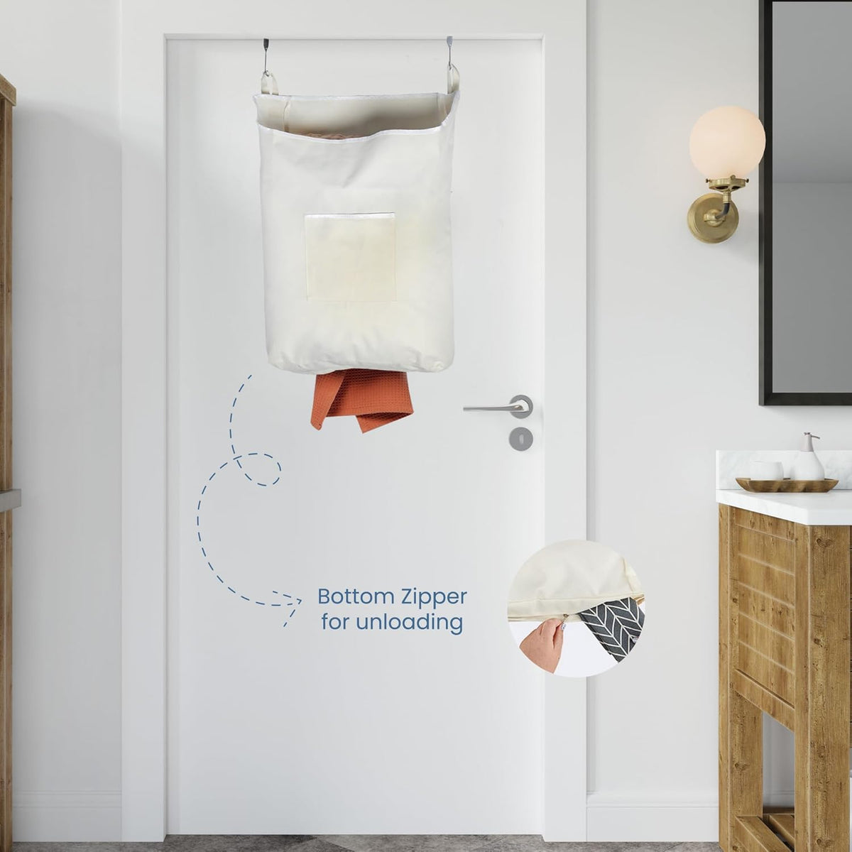 The Fine Living Co. Hanging Laundry Hamper with Over Door Hooks & Adhesive, Durable Space Saving