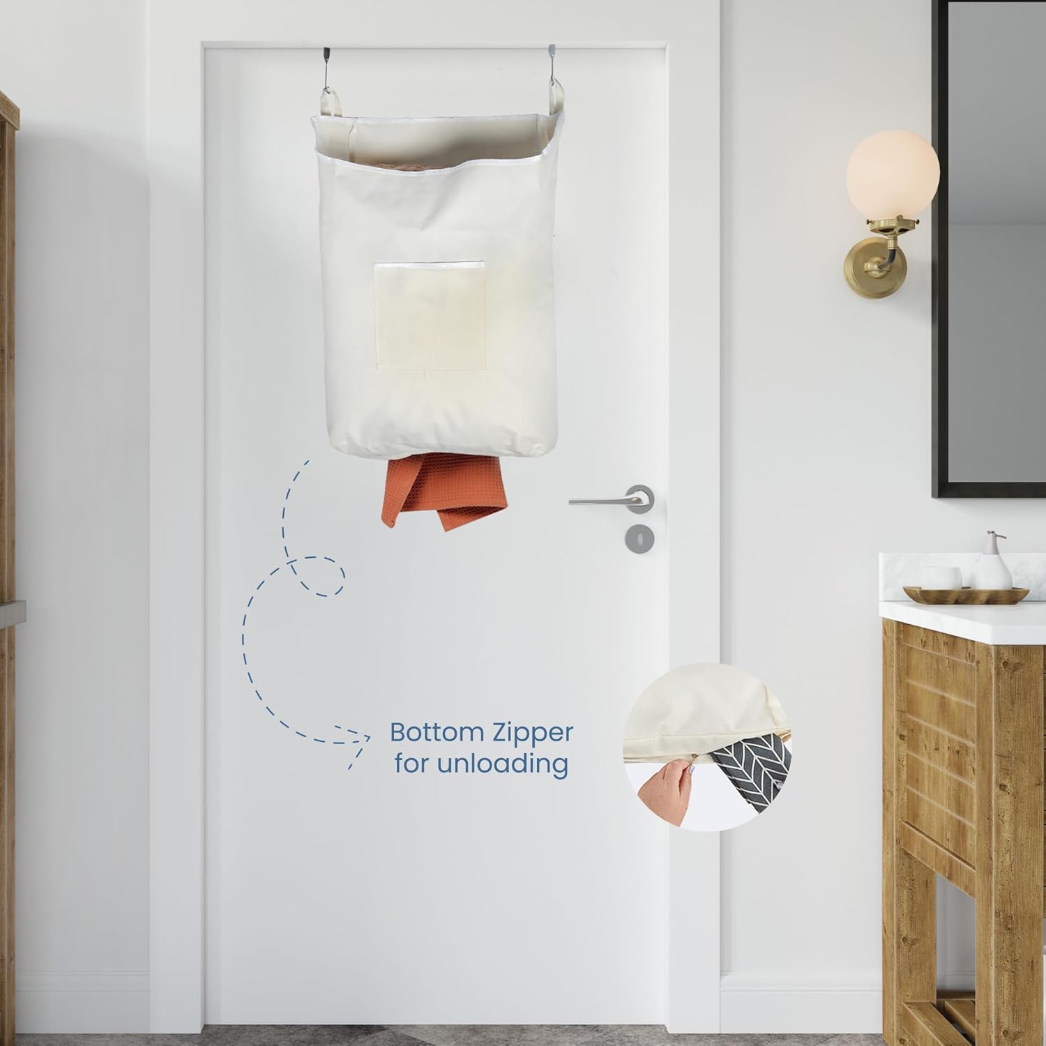 The Fine Living Co. Hanging Laundry Hamper with Over Door Hooks & Adhesive, Durable Space Saving