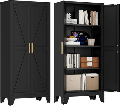 61" Tall Farmhouse Metal Pantry Cabinet, Kitchen Pantry Storage Cabinets with 2 Barn Door and