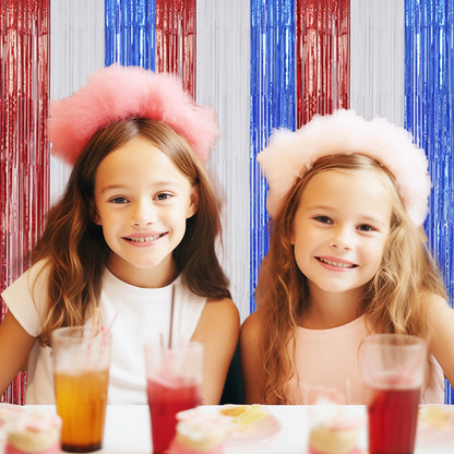 3 Pack Foil Fringe Backdrop - Red&White&Blue Shiny Tinsel Curtains for Party Decoration/Photo Booth