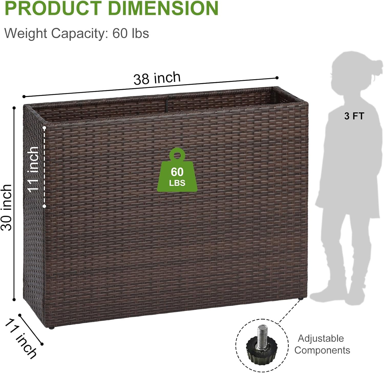 LEWIS&WAYNE Large Rectangular Block Planter Box Handmade Wicker Tall Planters for Outdoor Plants