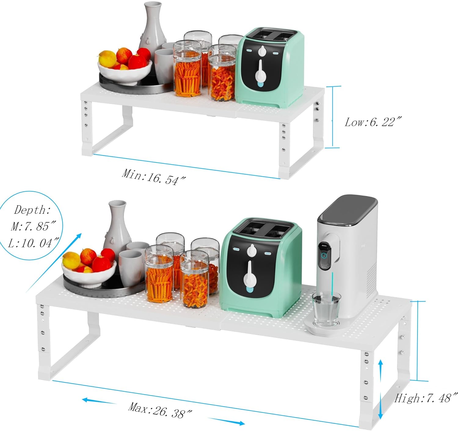 Expandable Spice Rack Kitchen Cabinet Shelf Organizer, Stackable Storage Shelves Racks, Adjustable