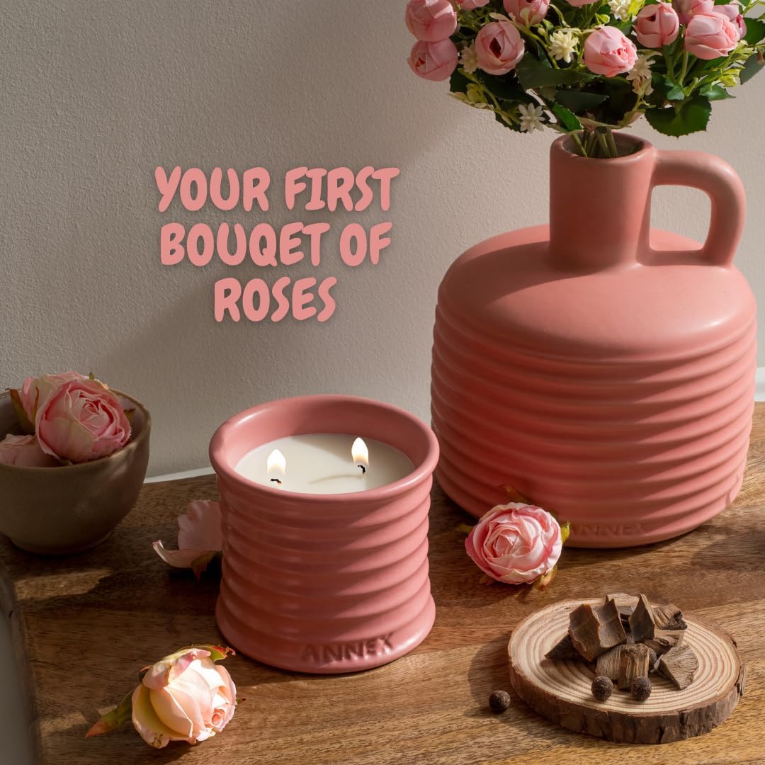Scented Luxury Candles in Handmade Ceramic Jars, Soy Wax | Canal Rose – Rose Bud & Oud Scented