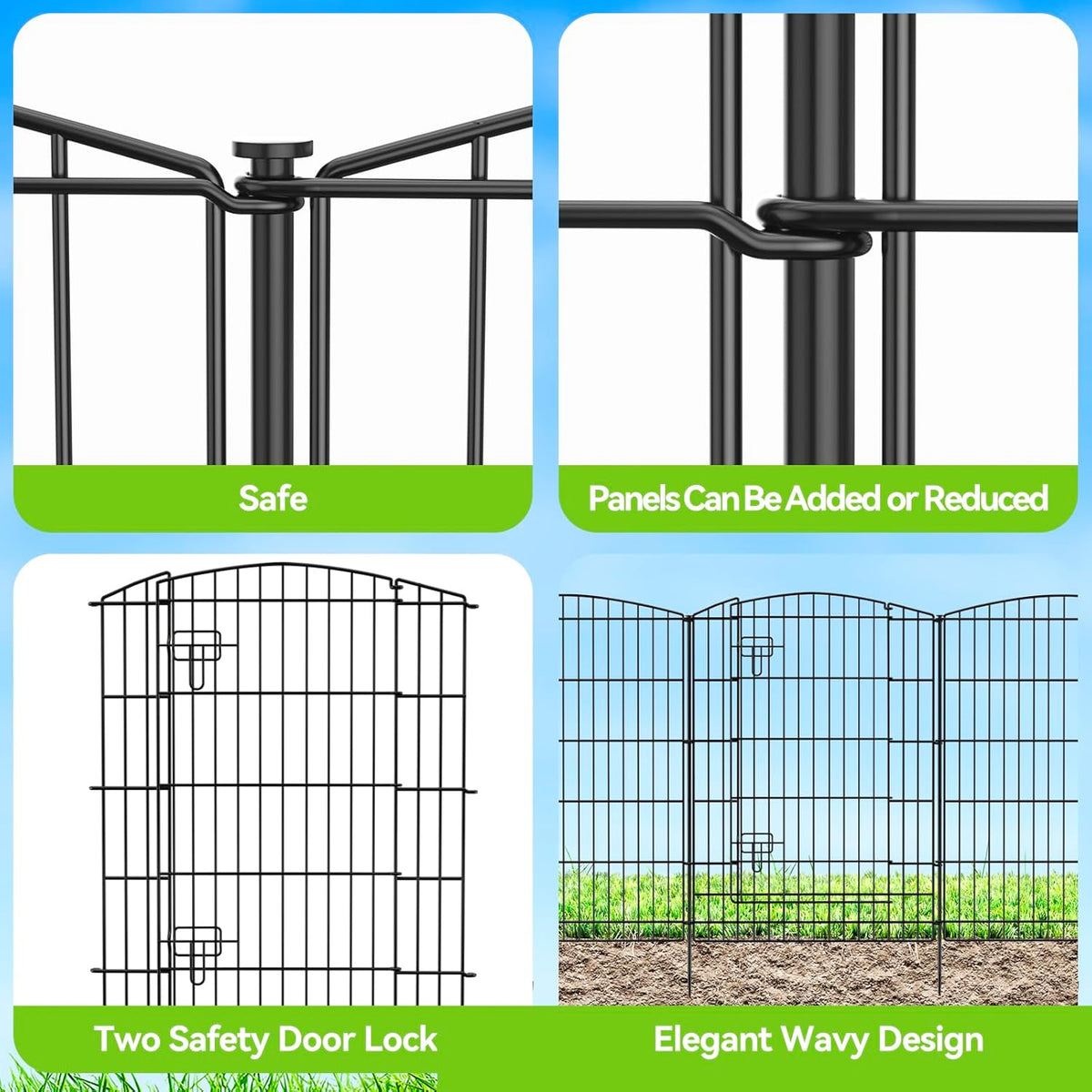 INJOPEXI Decorative Garden Fence 12 Panels 26ft (L)×36in (H) Garden Fences with 11 Panels + 1 Gate