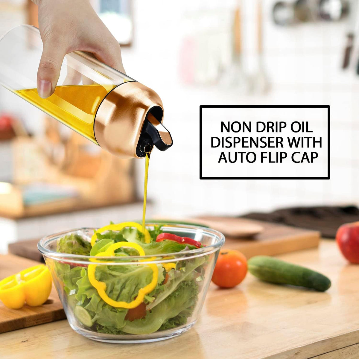 Aelga Copper Kitchen Accessories - Glass Oil Dispenser - Copper Olive Oil Dispenser Bottle for