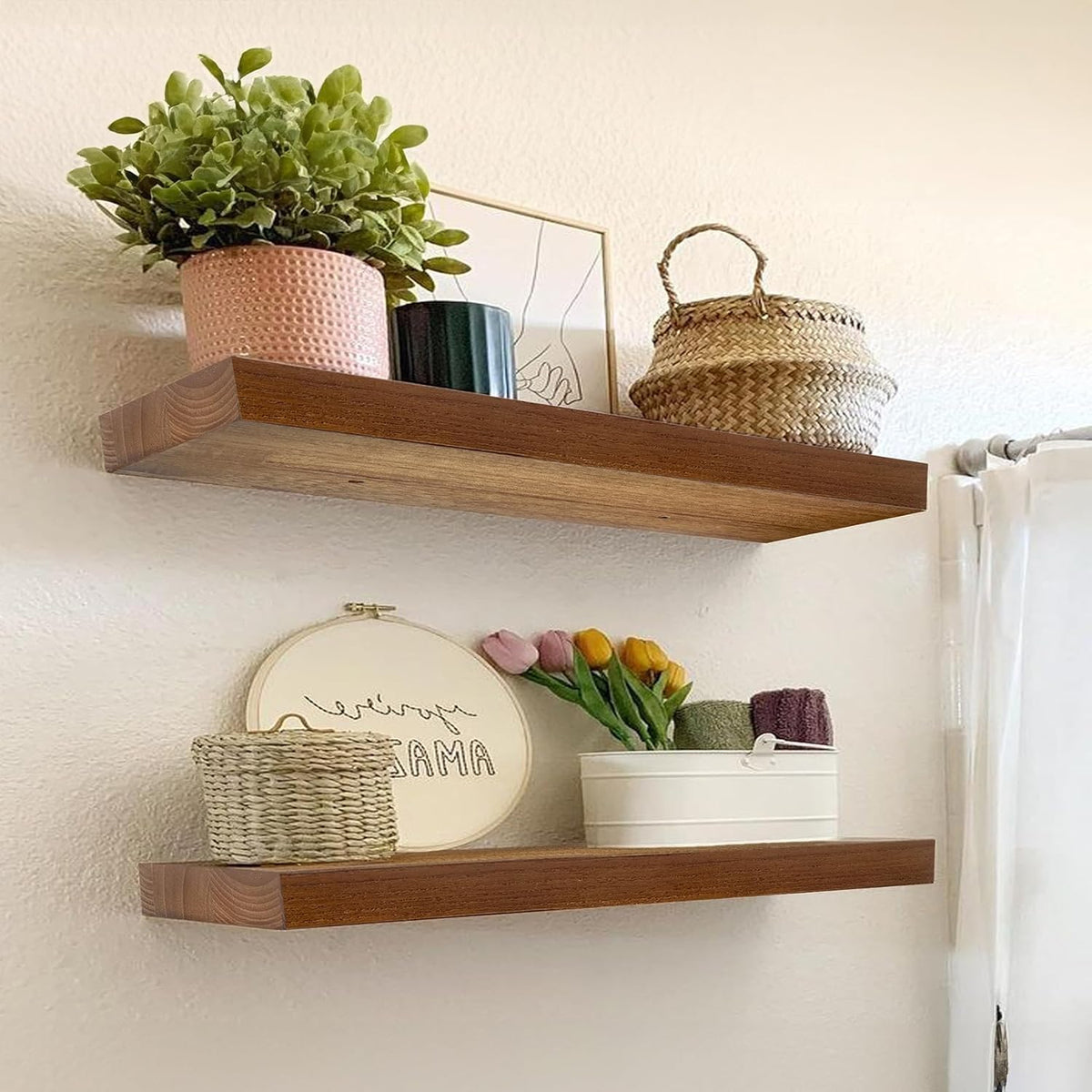 IAE Walnut Floating Wall Shelves 24 inch, Bathroom Shelves Wall Mounted,Invisible Shelves Floating