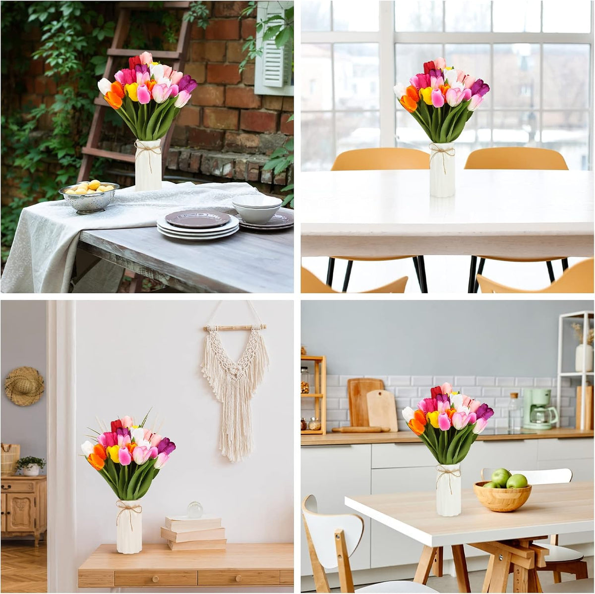 27pcs Colorful Artificial Flowers Tulips, Tulips with 1pc Plastic Vase, Fake Flowers Real Touch