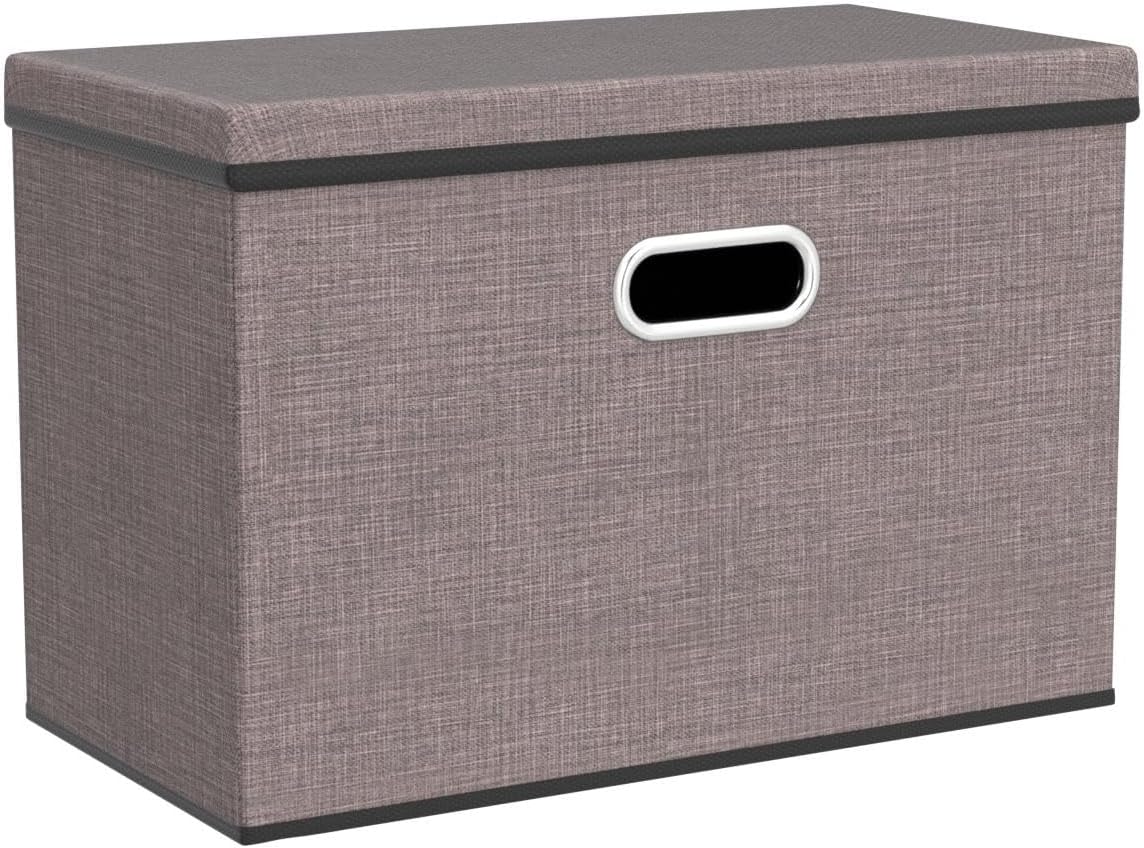 PRANDOM Large Collapsible Storage Bins with Lids [3-Pack] Linen Fabric Foldable Storage Boxes