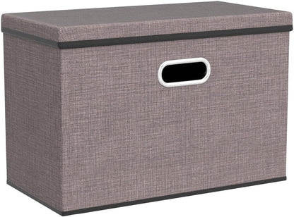 PRANDOM Large Collapsible Storage Bins with Lids [3-Pack] Linen Fabric Foldable Storage Boxes