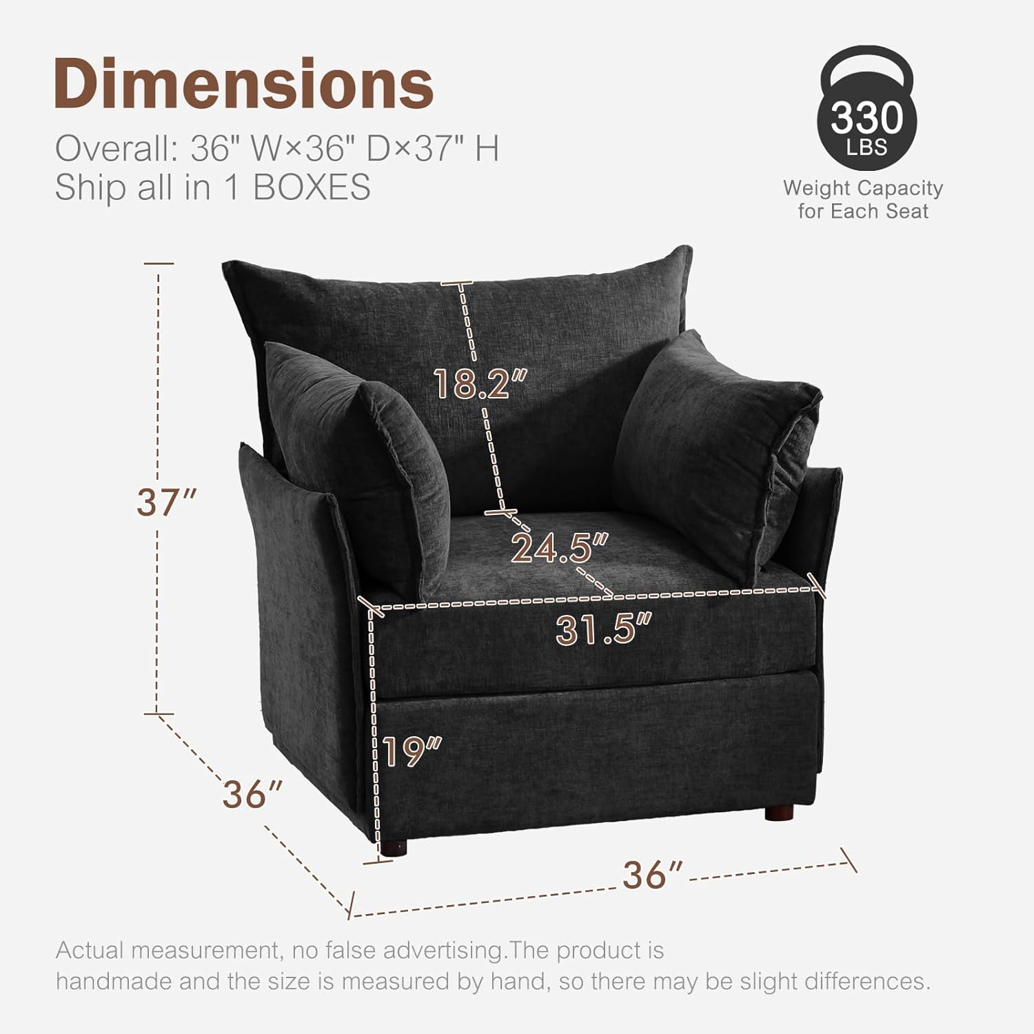 Oversized Accent Chair, Upholstered Modern Sofa Chair with Removable Backrest & Detachable Cover