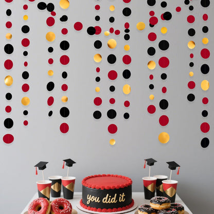 Gold Black Red Party Decorations Circle Dots Streamer Hanging Paper Polka Dots Garland for