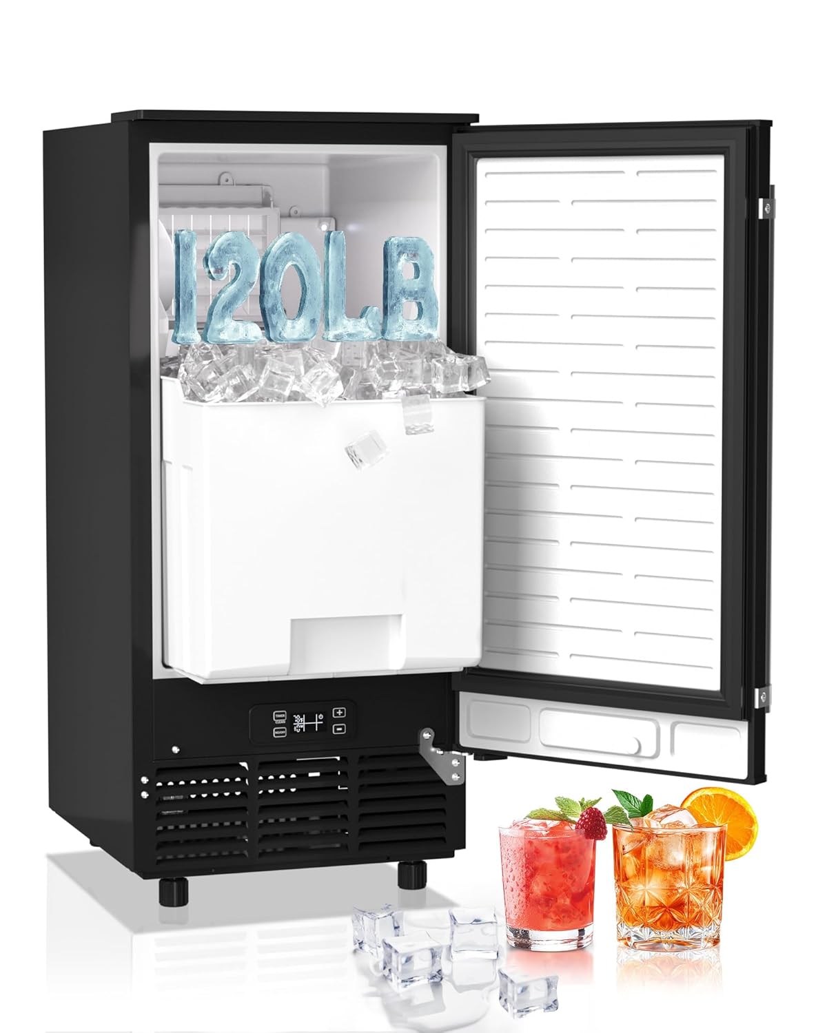 Commercial Ice Maker Machine Reversible Door 120LBS/Day, Undercounter Ice Makers 30LBS Storage Bin