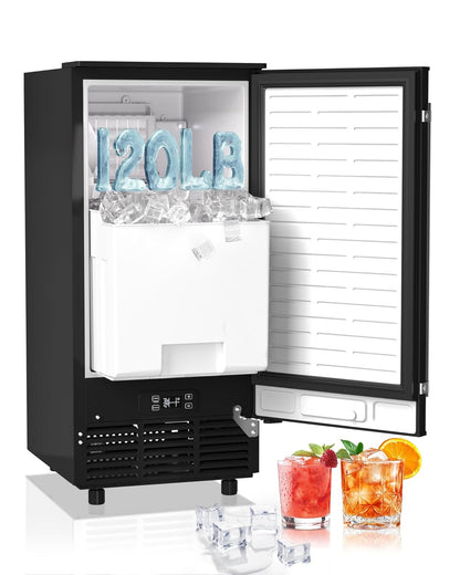 Commercial Ice Maker Machine Reversible Door 120LBS/Day, Undercounter Ice Makers 30LBS Storage Bin