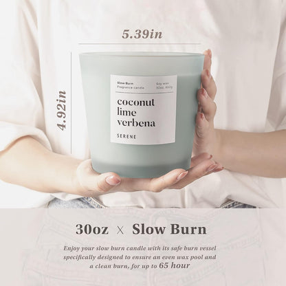 Hidden Label Large Scented Candle, Coconut Lime Verbena, 30oz 3 Wick Huge Candle, Serene Collection