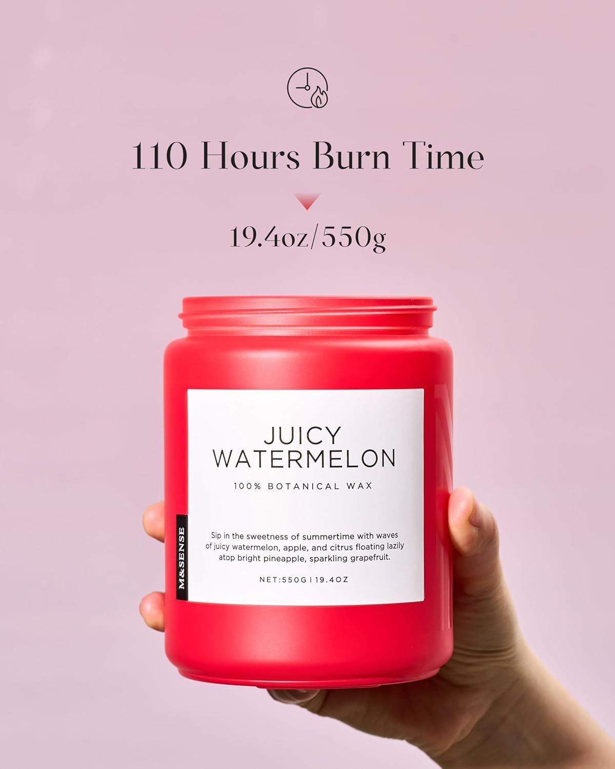 M&SENSE Juicy Watermelon Scented Candle, 19.4oz 110 Hours Clean Non Toxic Natural Soy Wax Long