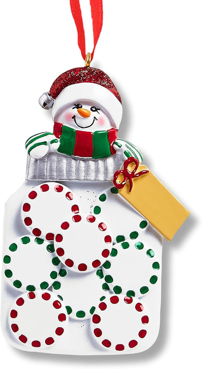 Ornaments by Elves - Personalized Family of 8 Mason Jar Snowman Christmas Ornaments 2024 - Snowman