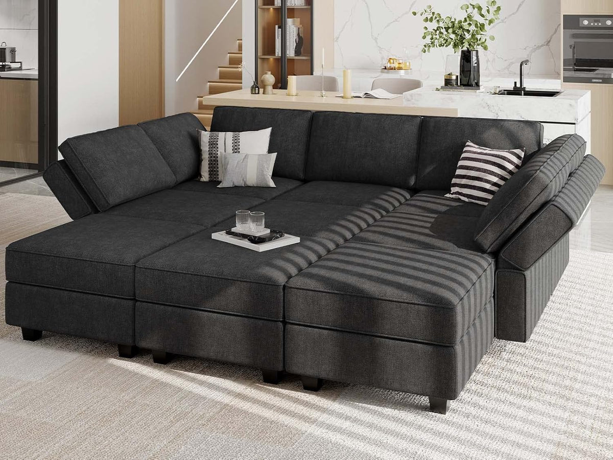 Belffin Modular Sectional Sleeper Sofa Couch with Storage Ottoman Convertible Sectional Couches for