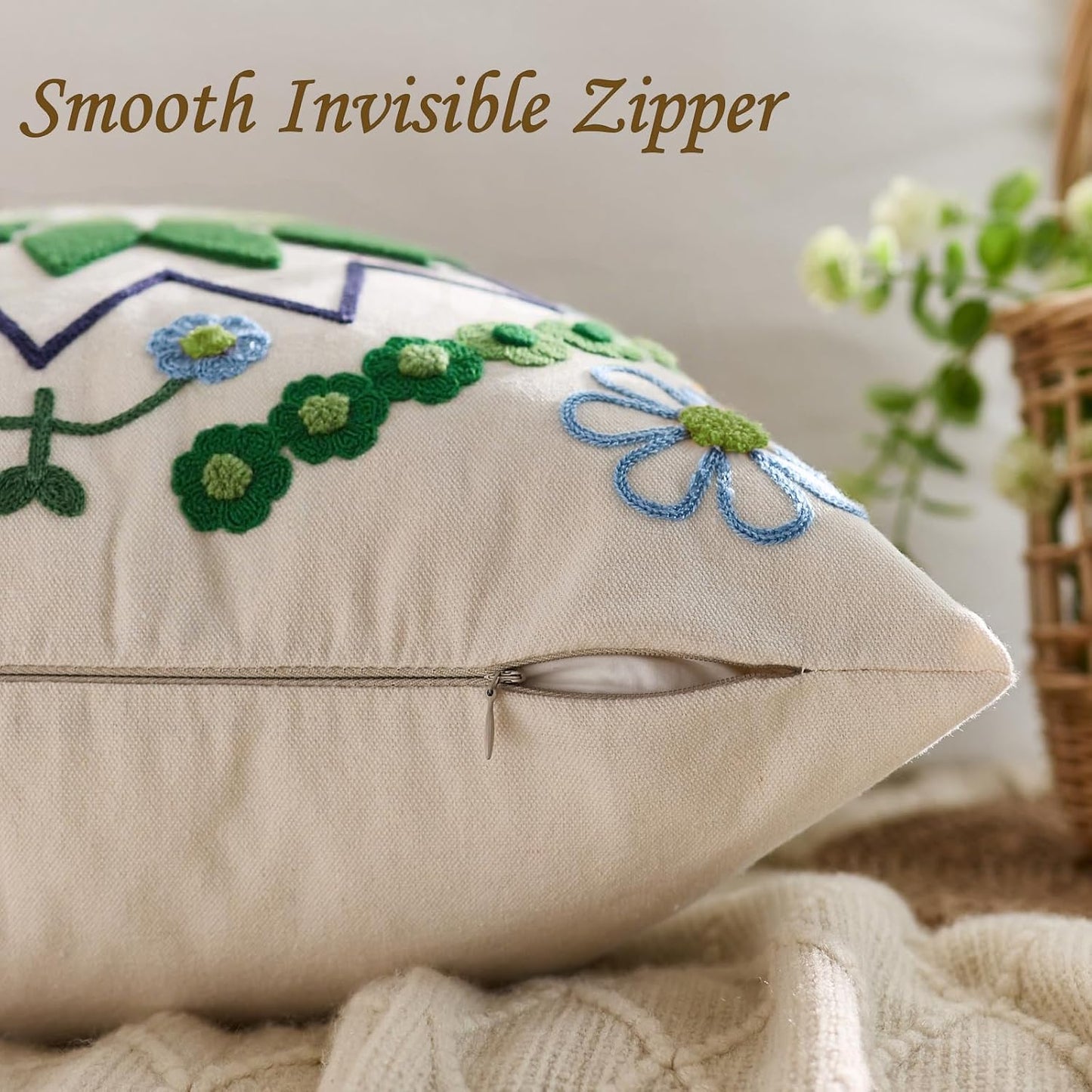 Embroidered Throw Pillow Cover 18x18 Classic Boho Floral Pattern Pillows Cover Outdoor Decorative