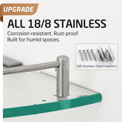 KES Glass Corner Shelf for Bathroom Corner Shelf 2 Pack Tempered Glass Shelf with Rail SUS 304