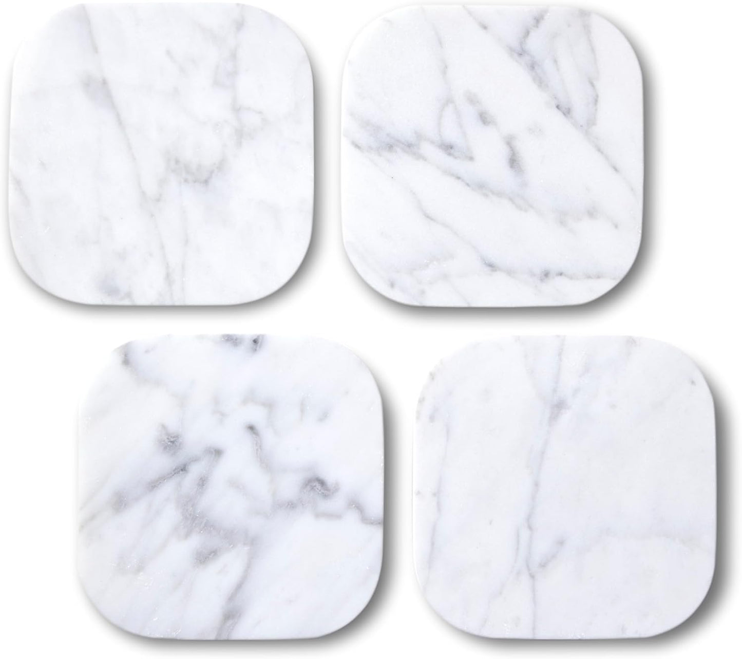 𝐋𝐮𝐱𝐮𝐫𝐲 𝐈𝐭𝐚𝐥𝐢𝐚𝐧 100% Marble Tile Coasters – Set of 4 – Square Modern Bar Coasters for