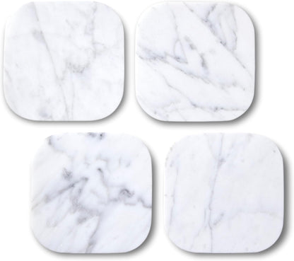 𝐋𝐮𝐱𝐮𝐫𝐲 𝐈𝐭𝐚𝐥𝐢𝐚𝐧 100% Marble Tile Coasters – Set of 4 – Square Modern Bar Coasters for