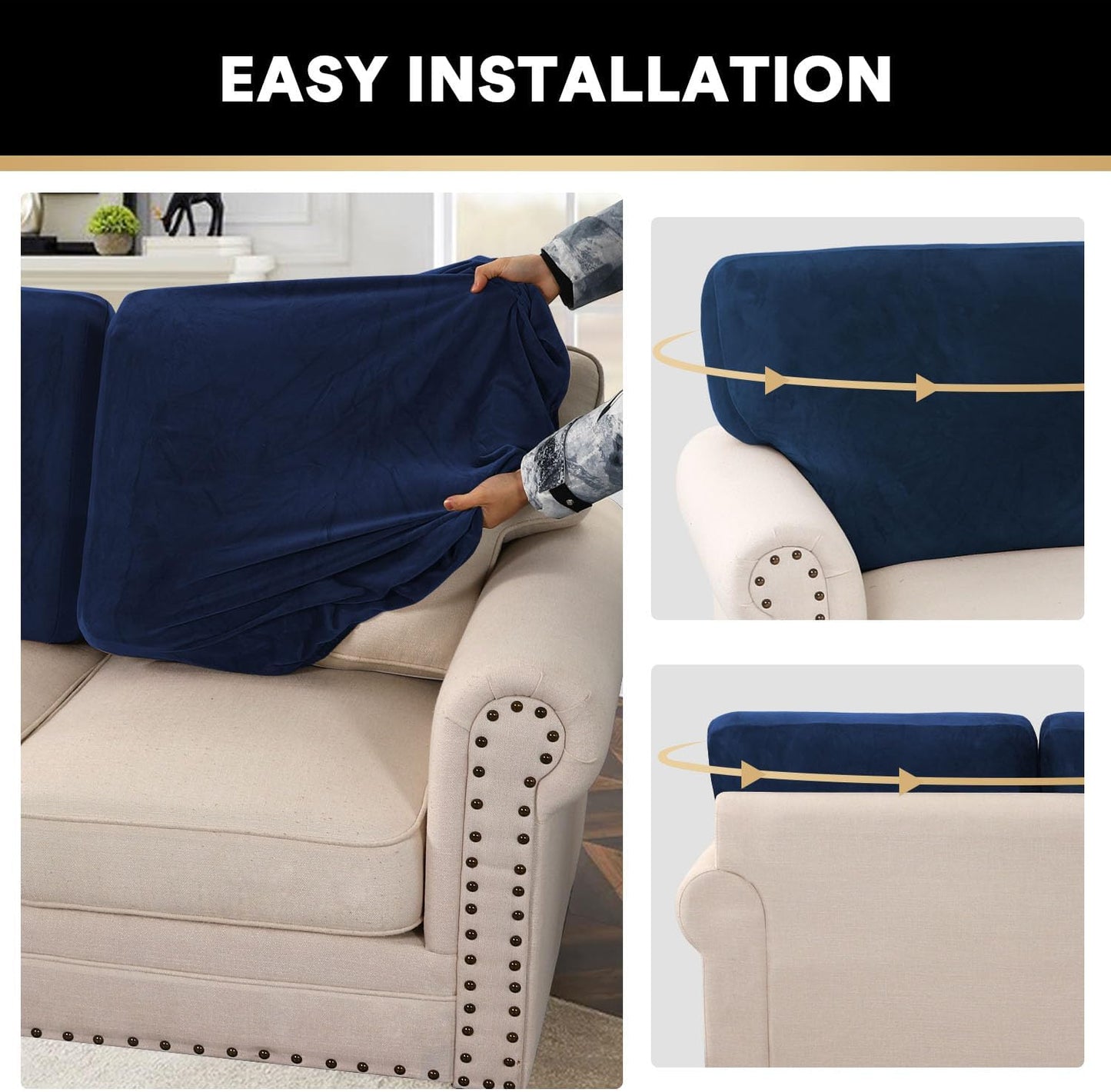 PrinceDeco Sectional Couch Covers Velvet Cushion Covers for Sectional Couch Washable Cushion Covers
