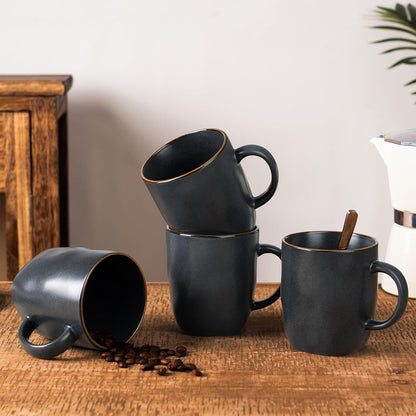 famiware Coffee Mugs Set of 4, Ocean Square 13oz Coffee Cup Set with Handle for Cocoa, Milk, Hot