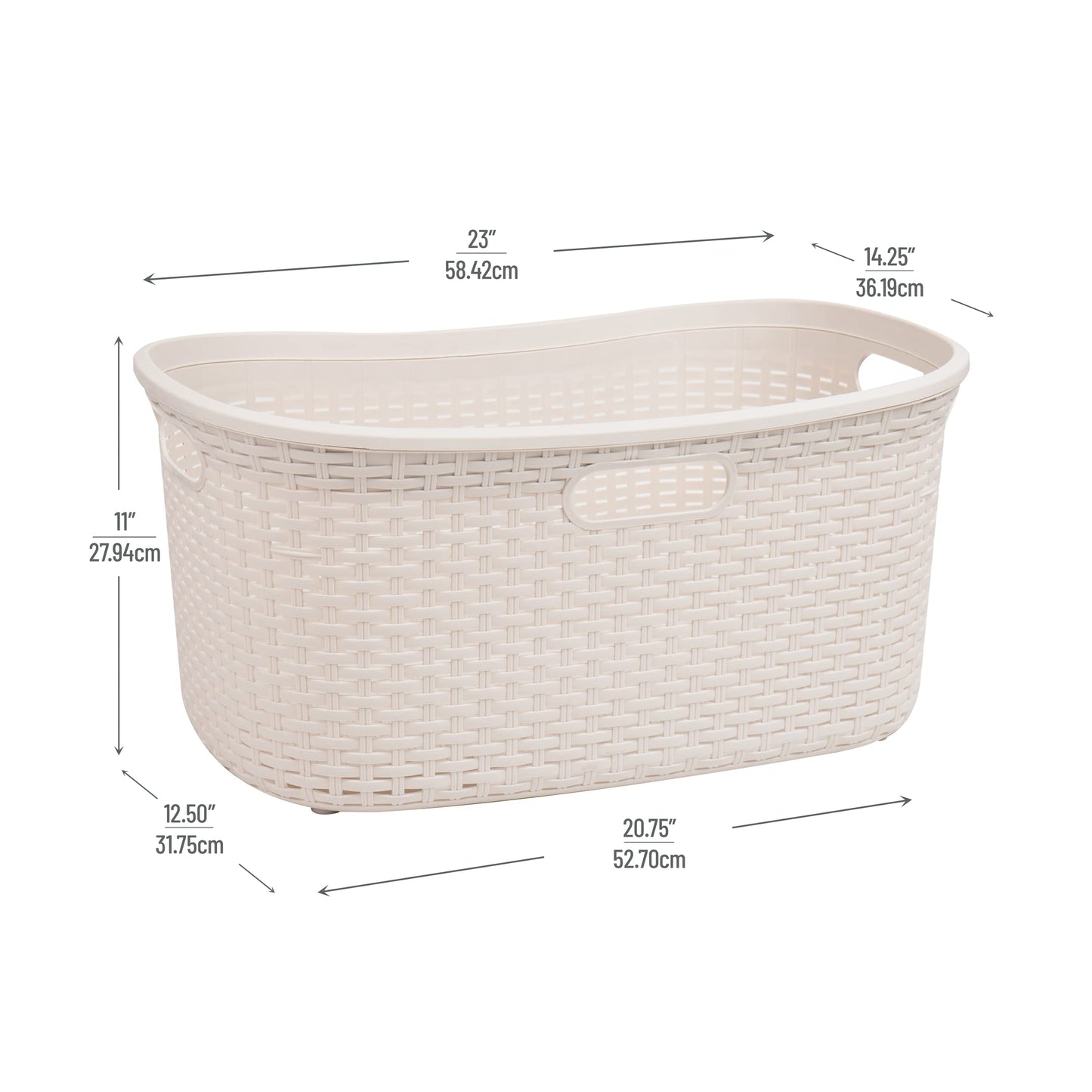 Mind Reader 40L Laundry Basket, Clothes Hamper, Premium Wicker Design, Plastic, Ivory