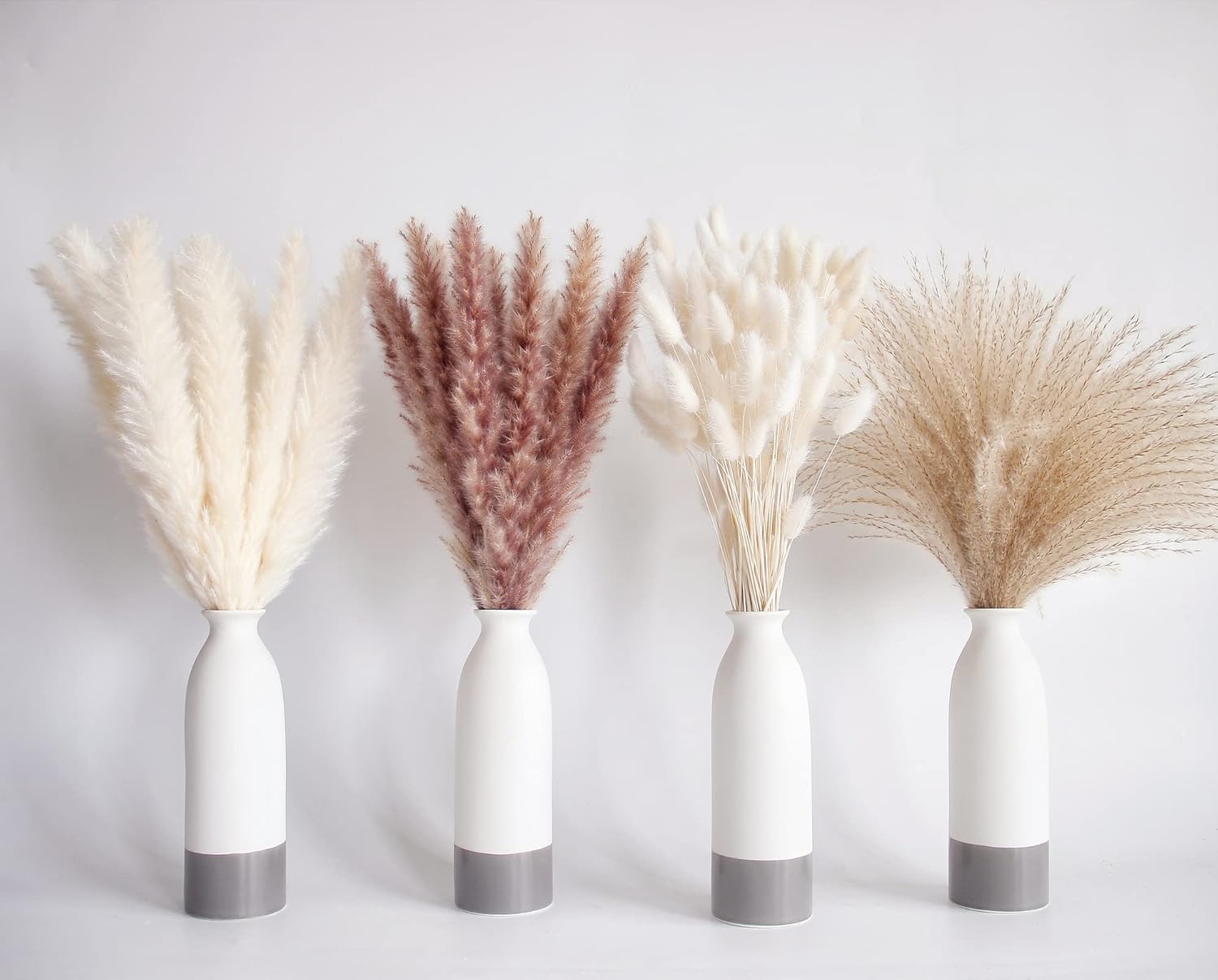Natural Dried Pampas Grass Decor, 100 PCS Pampas Grass Contains White Bunny Tails Dried Flowers