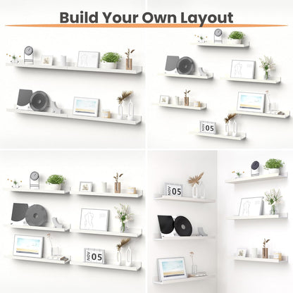 upsimples Floating Shelves for Wall, Wall Shelves for Decor Storage Set of 6, Wall Mounted Wood