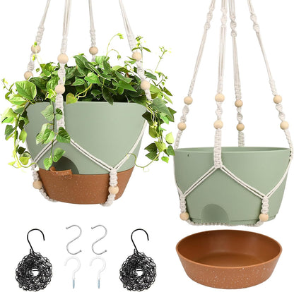 Hanging Planters for Indoor Outdoor Plants, 2 Pack Self Watering Hanging Pot with Drainage Holes