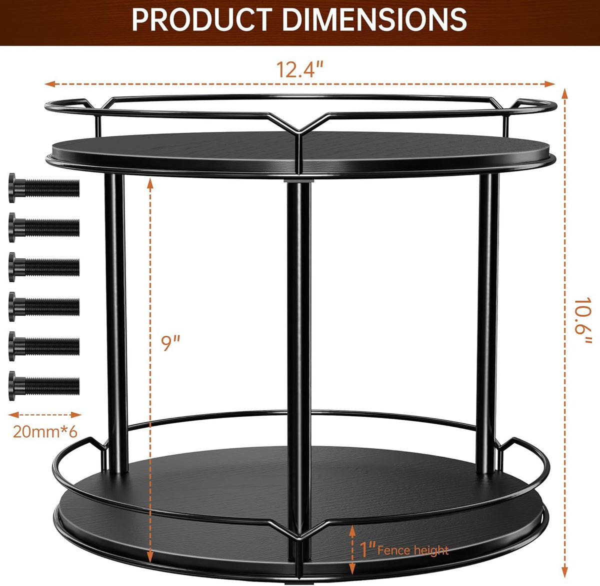 Lazy Susan Organizer 2 Tier - 12.4" Turntable Spice Rack for Table Top, Wooden Rotating Lazy Susan