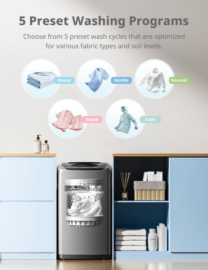 Comfee Portable Washing Machine, 0.9 cu.ft Compact Washer With LED Display, 5 Wash Cycles, 2