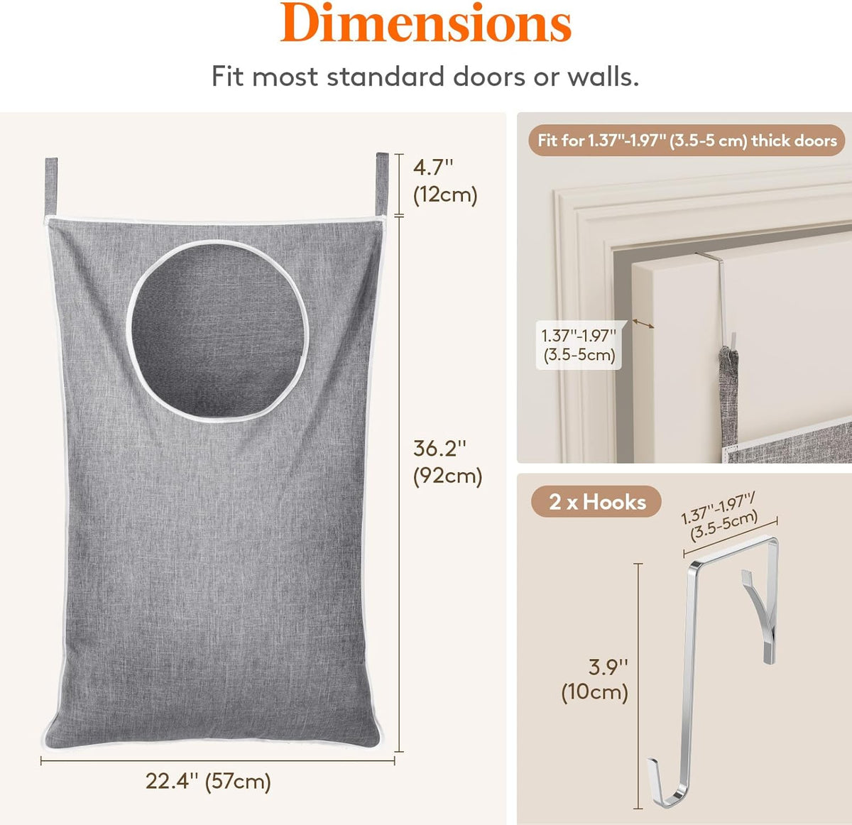 Lifewit Over Door Laundry Hamper, Large Collapsible Hanging Laundry Hamper, Hanging Laundry Basket