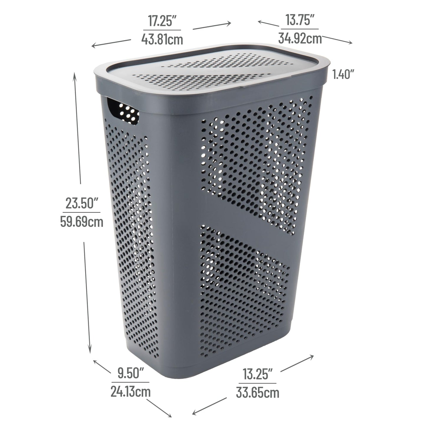 Mind Reader 60L Slim Laundry Hamper, Clothes Basket, Lid, Ventilated, Plastic, Set of 2, Gray