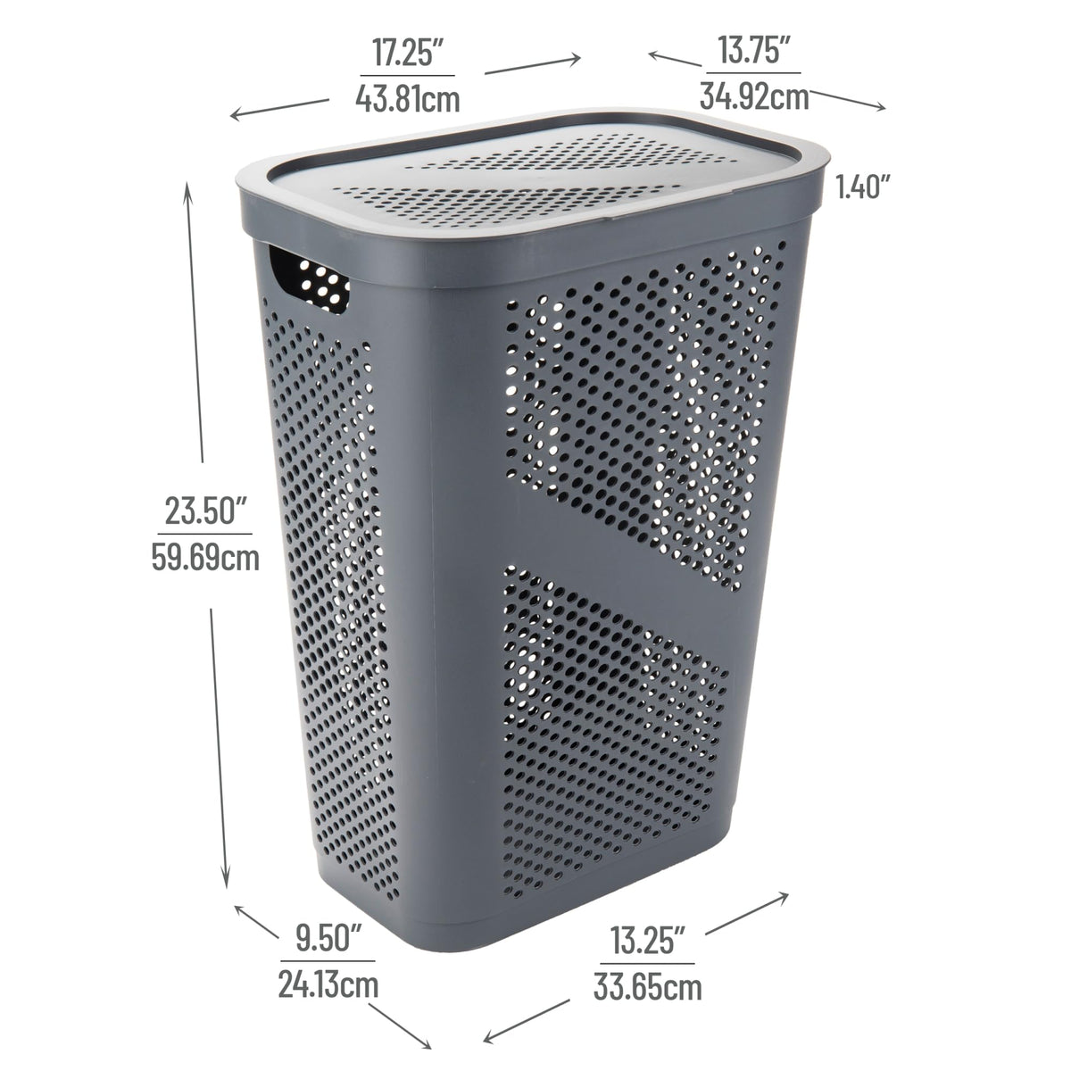 Mind Reader 60L Slim Laundry Hamper, Clothes Basket, Lid, Ventilated, Plastic, Set of 2, Gray