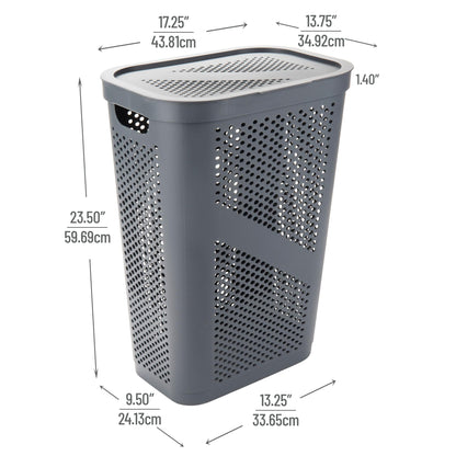 Mind Reader 60L Slim Laundry Hamper, Clothes Basket, Lid, Ventilated, Plastic, Set of 2, Gray