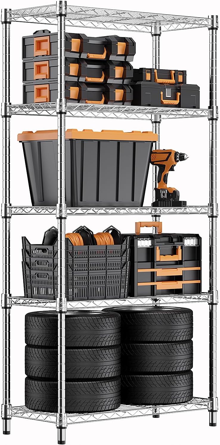 1250 lbs Steel Heavy Duty 5-Tier Utility Shelving Unit Steel Organizer Wire Rack for