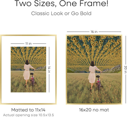Homeforia 16 x 20 Picture Frame Gold, High End Metal 16x20 Poster Frames with Mat 11x14 Photo, 16 x