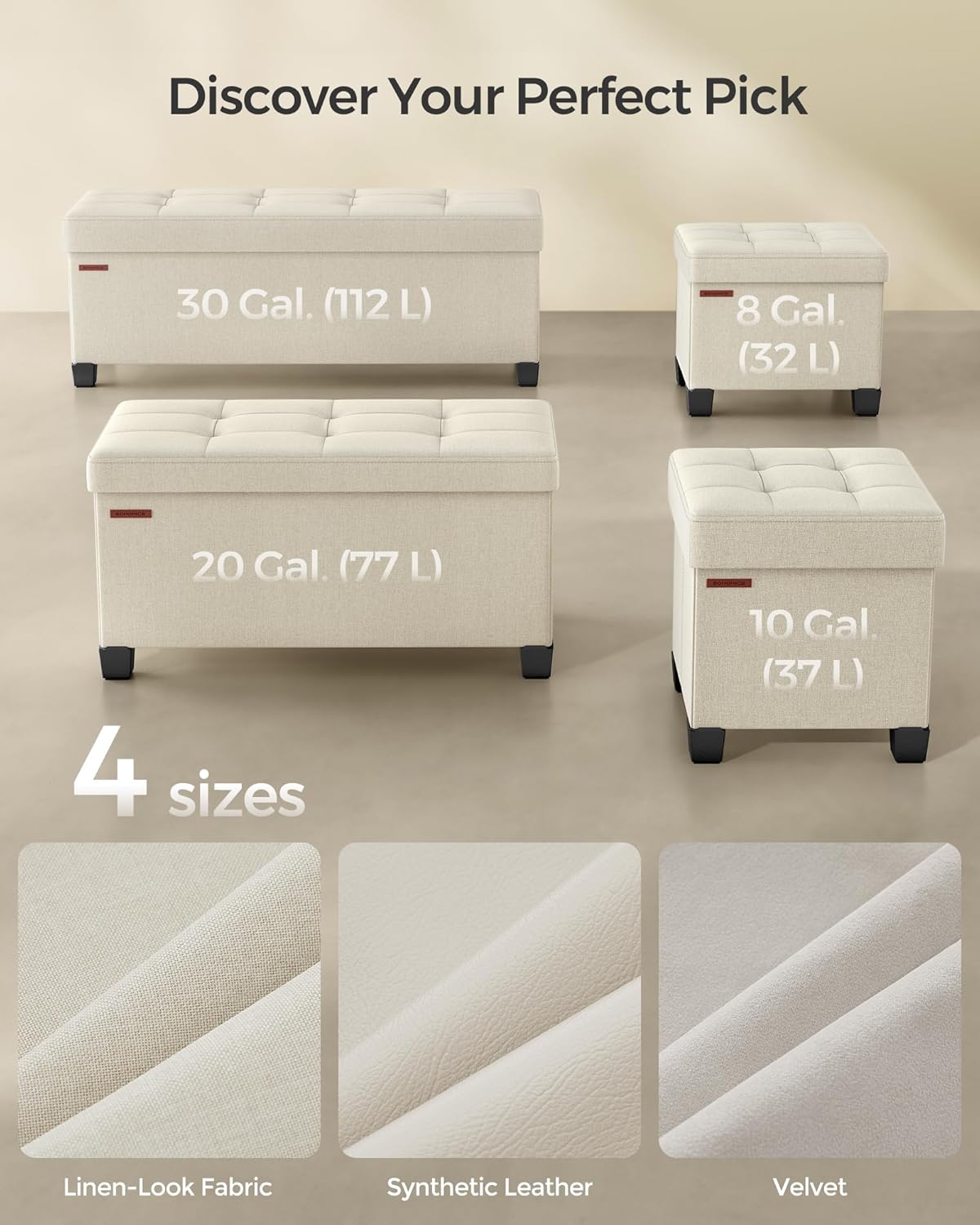 SONGMICS Storage Ottoman Bench, Foldable Foot Rest with Legs, 15 x 43 x 15.7 Inches, End of Bed