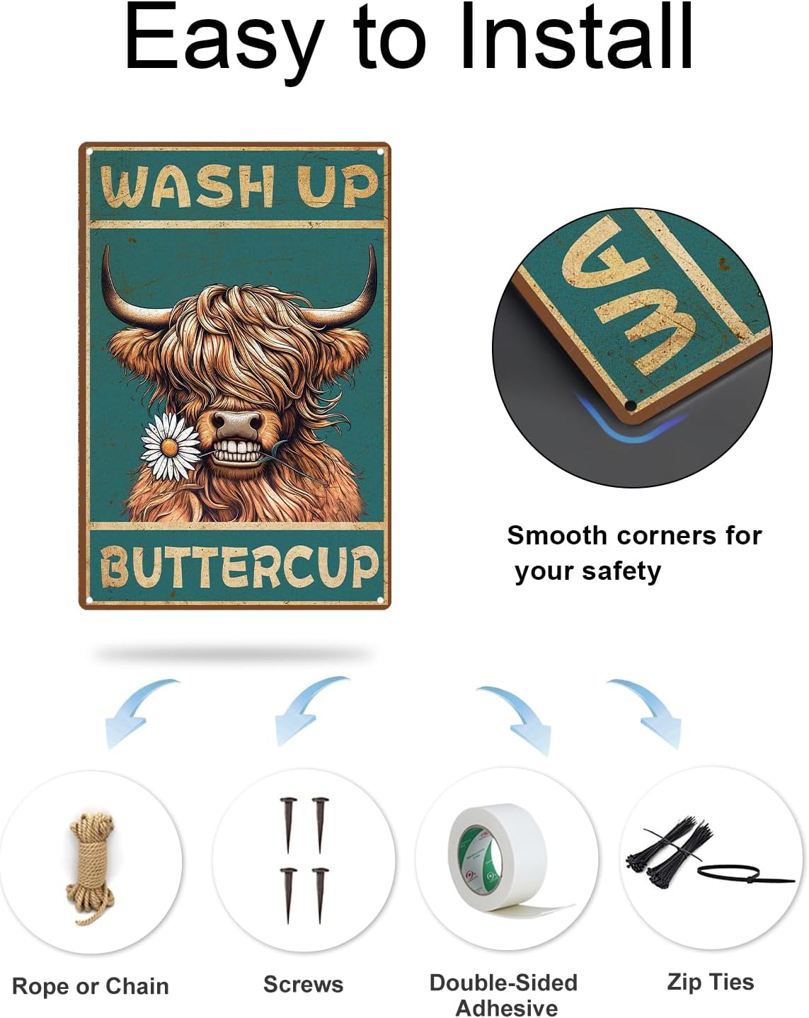 ALKB Highland Cow Sign Bathroom Wall Cow Painting for Western & Highland Cow Lovers - Funny Wash Up
