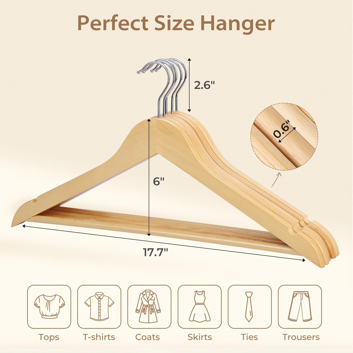 Liyarya 30 Pcs Wooden Hangers, Heavy Duty Clothing Rack for Coat, Suits