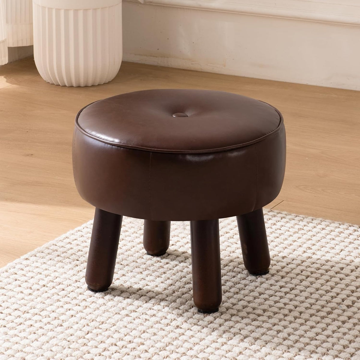 Small Foot Stool Ottoman, Round Pouf Foot Rest, Footstool Ottomans with Rubber Legs Under Desk