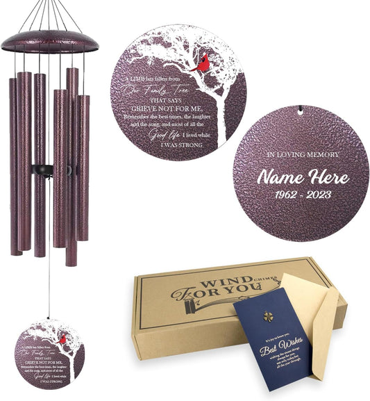 ASTARIN 36" Large Deep Tone Personalized Name Sympathy Wind Chimes, Cardinal Memorial Wind Chime