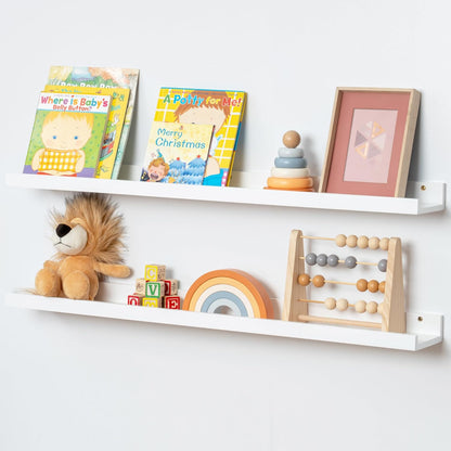 Picture Ledge Shelf for Wall, 36 inch Solid Pine Wood Nursery Book Shelves 2 Packs, Floating Ledge