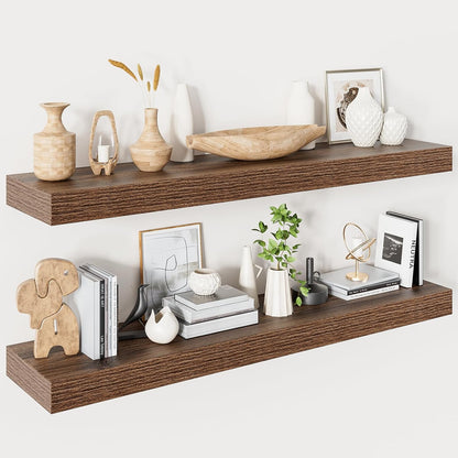 Heimlove 40 Inches Floating Shelves for Wall,9.3" Deep Walnut Long Floating Shelves Set of 2,Large