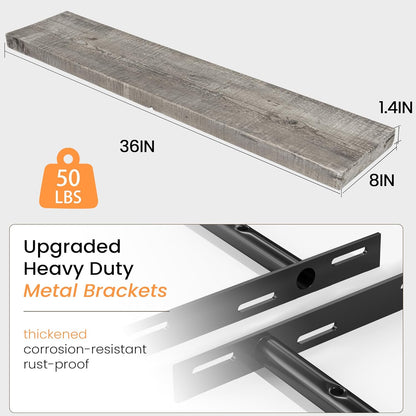 Fun Memories Floating Shelves for Wall Decor, 36"x8" Rustic Reclaimed Wood Shelves, Heavy-Duty Wall