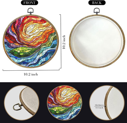 Colorful Boho Rainbow Geometric Spiral Sun Art Gift Framed Round Wall Decor Canvas Wall Art Hanging