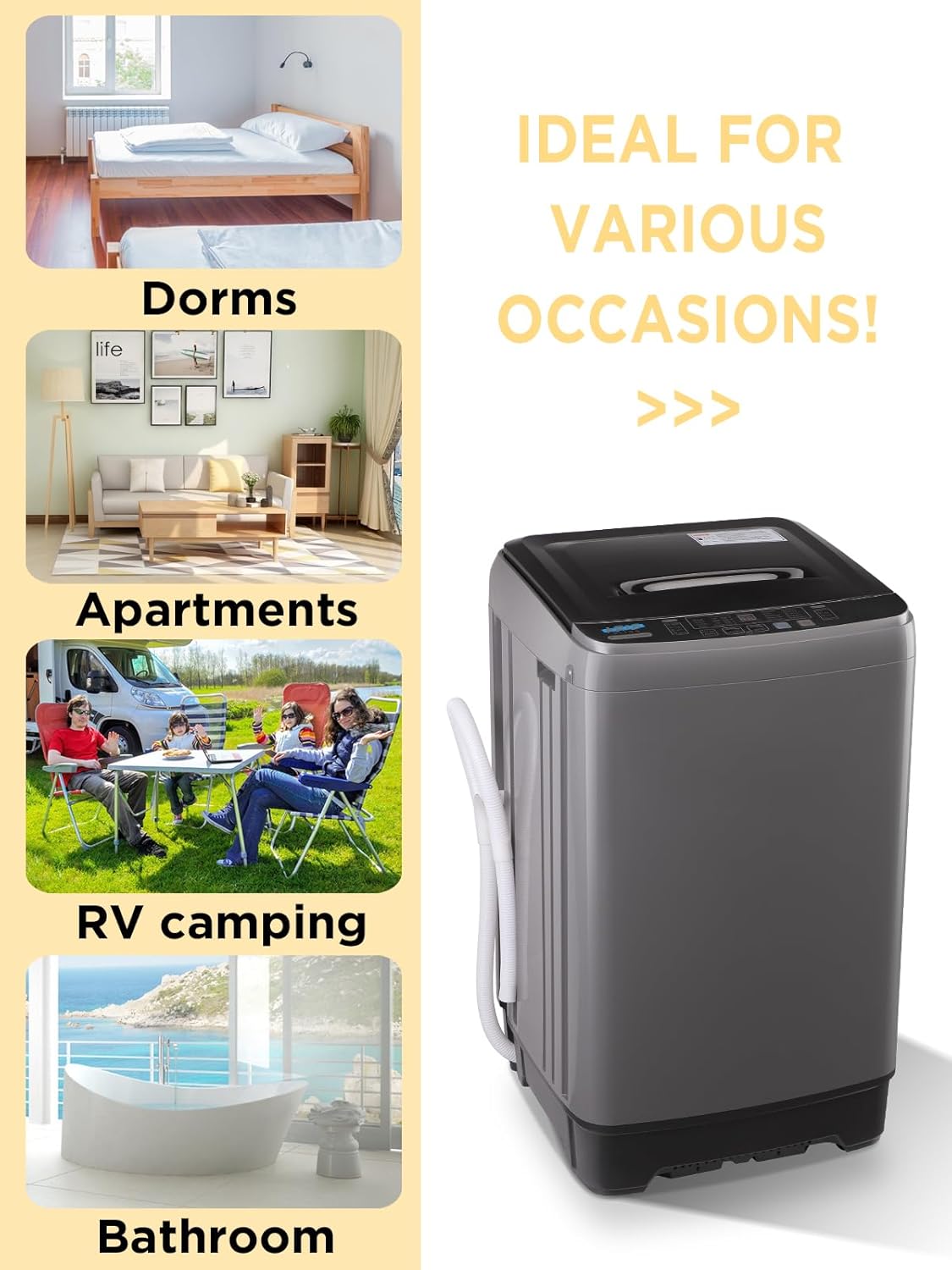 17.7 lbs Full-Automatic Washing Machine with LED Display, Portable Compact Laundry Washer with