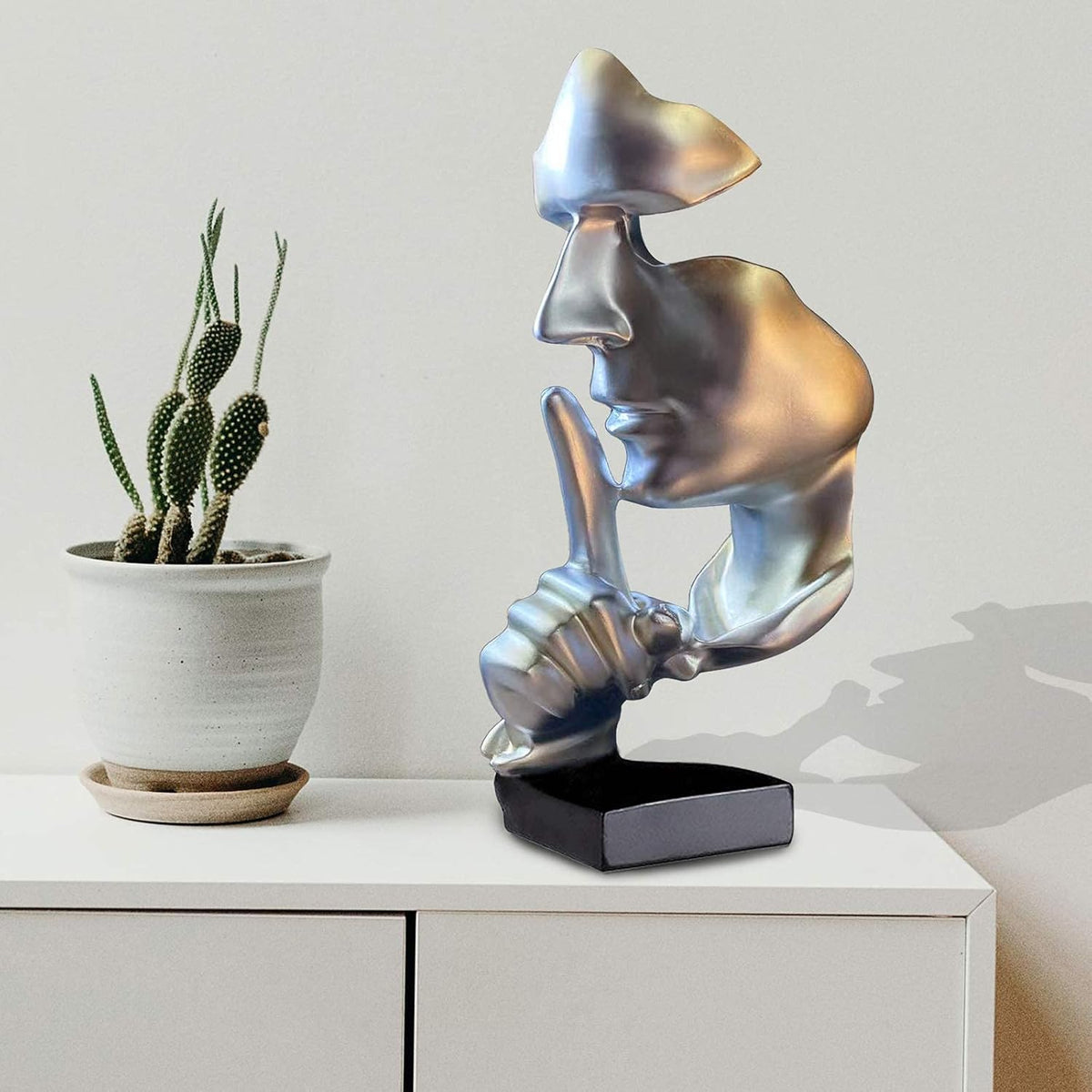 aboxoo Abstract Statues Silence is Gold Decorative Objects,Modern and Simple Resin Figurine,Desk